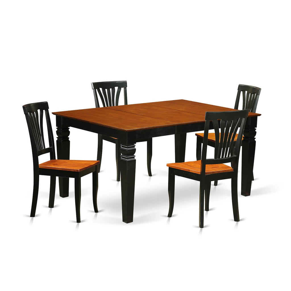 East West Furniture WEAV5-BCH-W 5 Piece Dining Table Set for 4 Includes a Rectangle Kitchen Table with Butterfly Leaf and 4 Dining Room Chairs