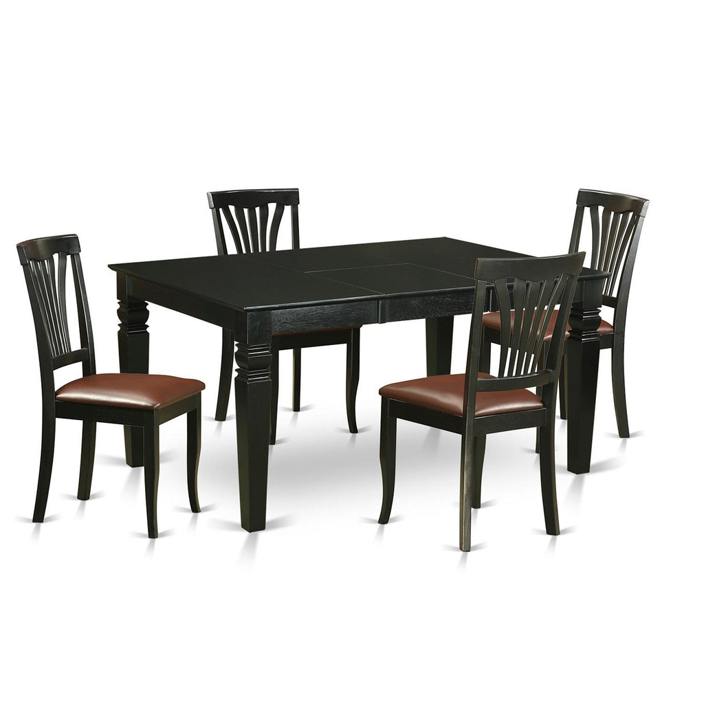 East West Furniture WEAV5-BLK-LC 5 Piece Modern Dining Table Set Includes a Rectangle Wooden Table with Butterfly Leaf and 4 Faux Leather Dining Room Chairs, 42x60 Inch, Black