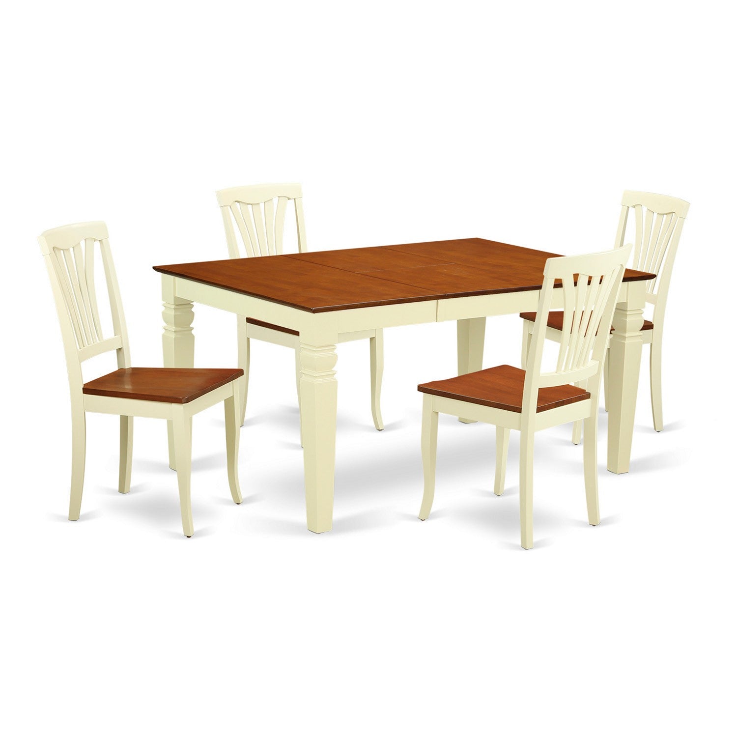 WEAV5-BMK-W 5 Pc Kitchen table set with a Dining Table and 4 Wood Dining Chairs in Buttermilk and Cherry