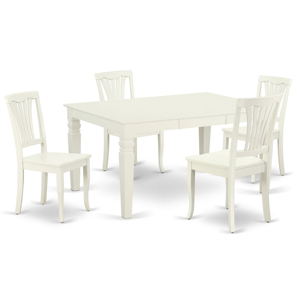 East West Furniture WEAV5-LWH-W 5 Piece Dining Table Set for 4 Includes a Rectangle Kitchen Table with Butterfly Leaf and 4 Kitchen Dining Chairs