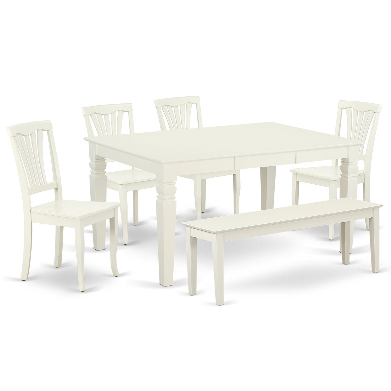 WEAV6-LWH-W 6Pc Rectangle 42/60" Family Table With 18 In Leaf And 4 Wood Seat Chairs plus 1 Bench
