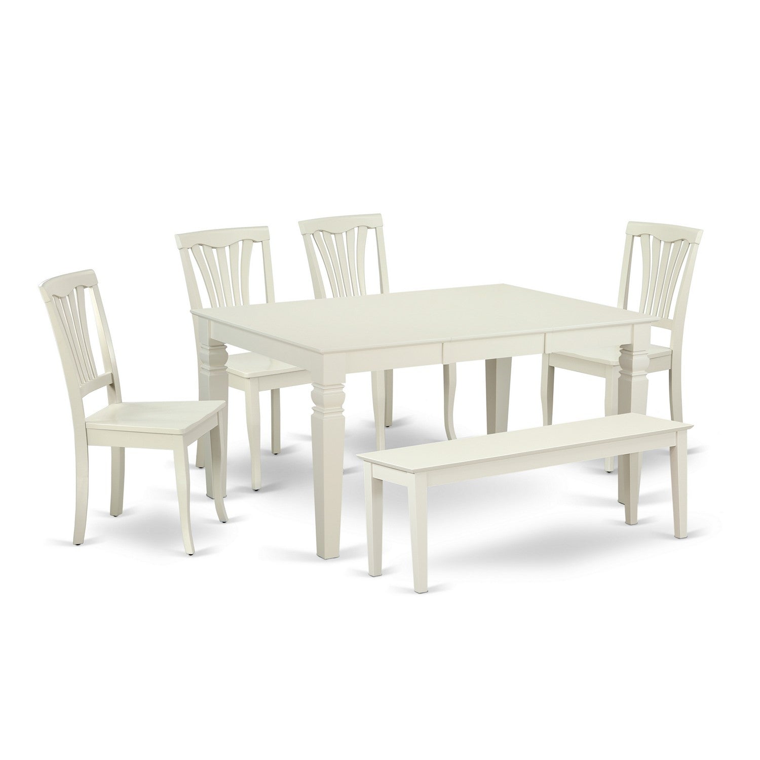 WEAV6C-LWH-W 6PC Rectangular 42/60 inch Table with 18 In Leaf and 4 vertical slatted Chairs plus 1 Bench