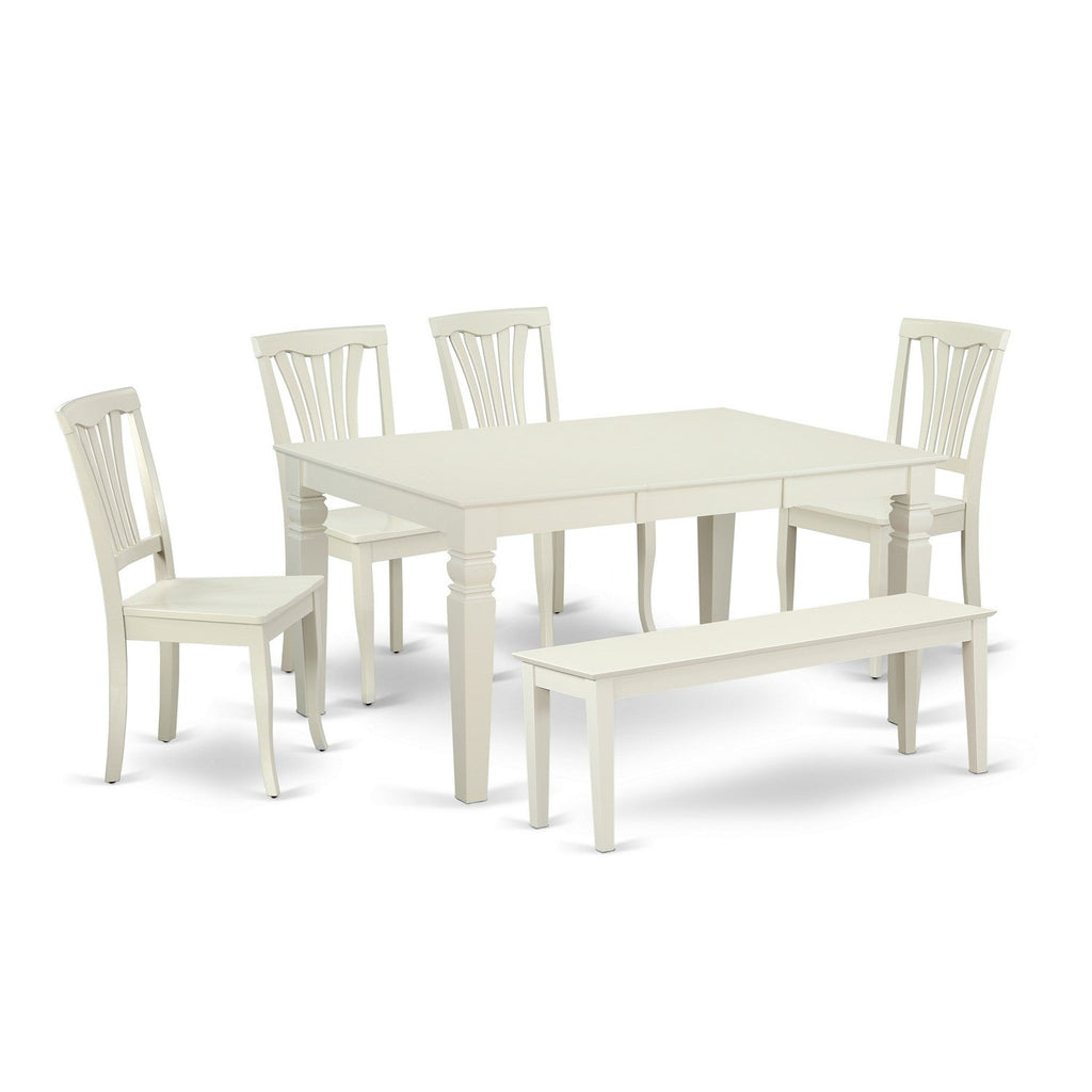 East West Furniture WEAV6C-LWH-W 6 Piece Dining Set Contains a Rectangle Dining Room Table with Butterfly Leaf and 4 Kitchen Chairs with a Bench