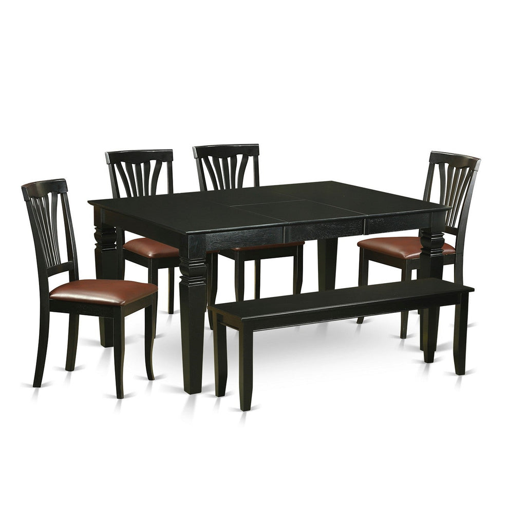 East West Furniture WEAV6D-BLK-LC 6 Piece Modern Dining Table Set Contains a Rectangle Wooden Table with Butterfly Leaf and 4 Faux Leather Dining Chairs with a Bench