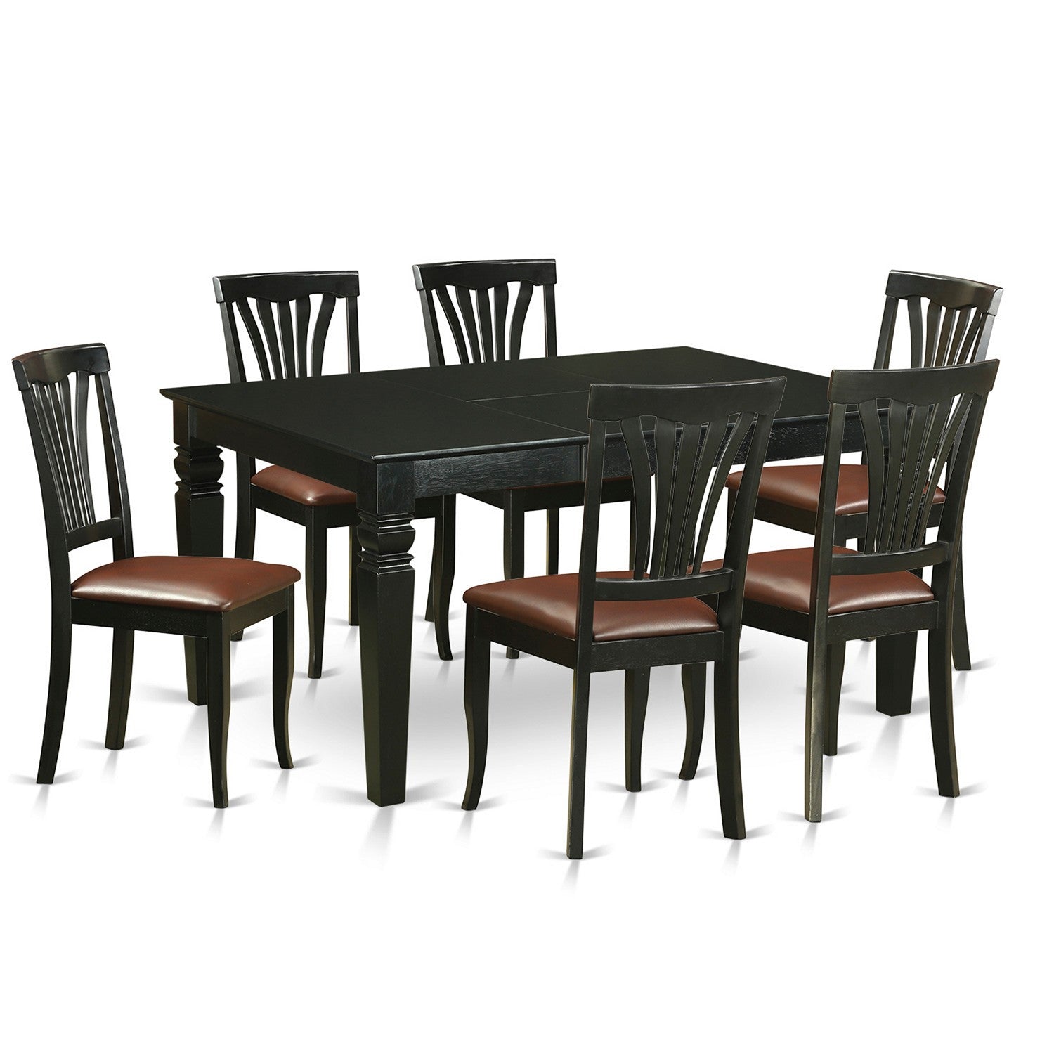 Juego de mesa de cocina de 7 piezas East West Furniture WEAV7-BLK-LC compuesto por una mesa de comedor rectangular con diseño de hojas de mariposa y 6 sillas de comedor de piel sintética.