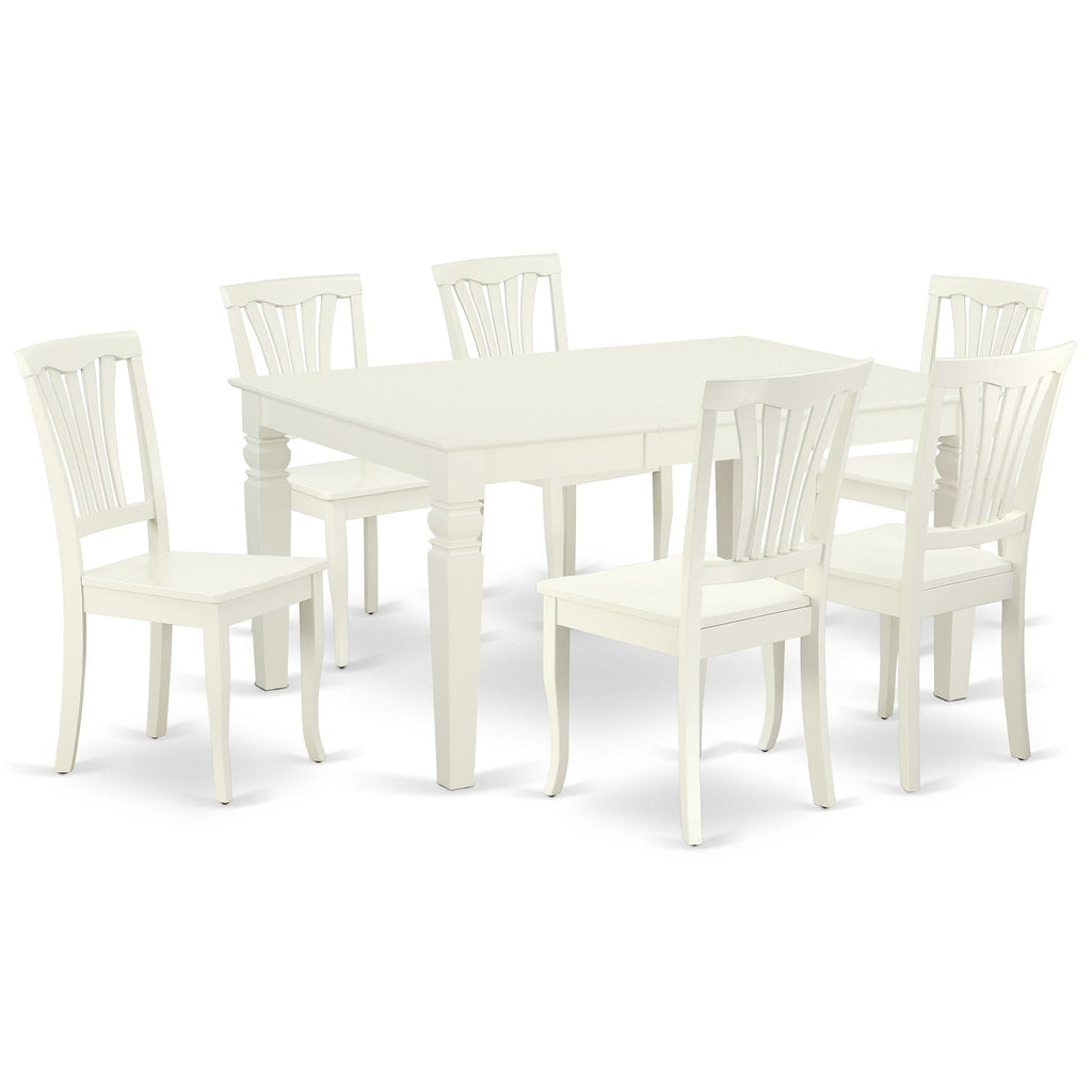 East West Furniture WEAV7-LWH-W 7 Piece Dining Set Consist of a Rectangle Dining Room Table with Butterfly Leaf and 6 Wood Seat Chairs