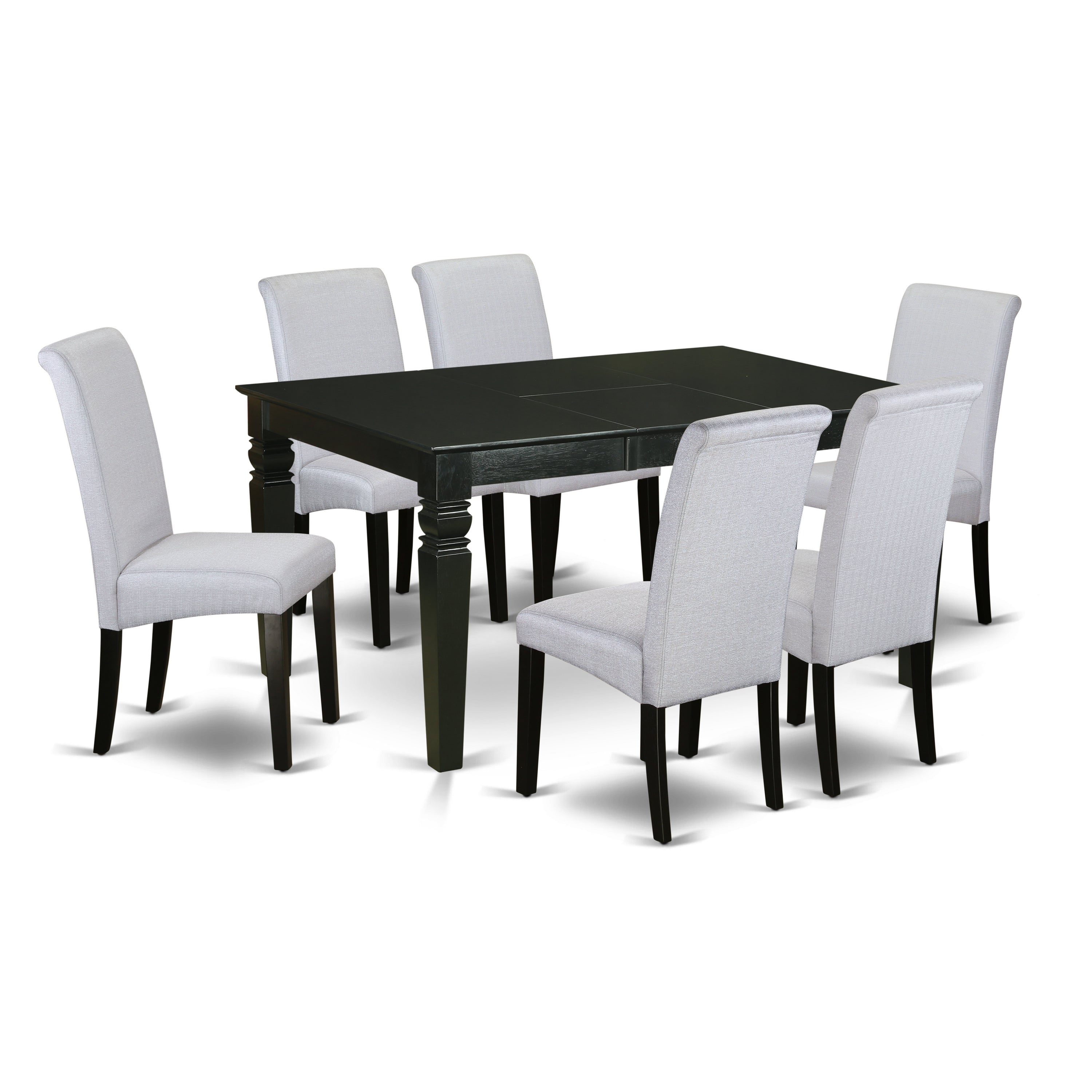 WEBA7-BLK-05 7Pc Dining table with linen grayish blue fabric Parson chairs with black chair legs