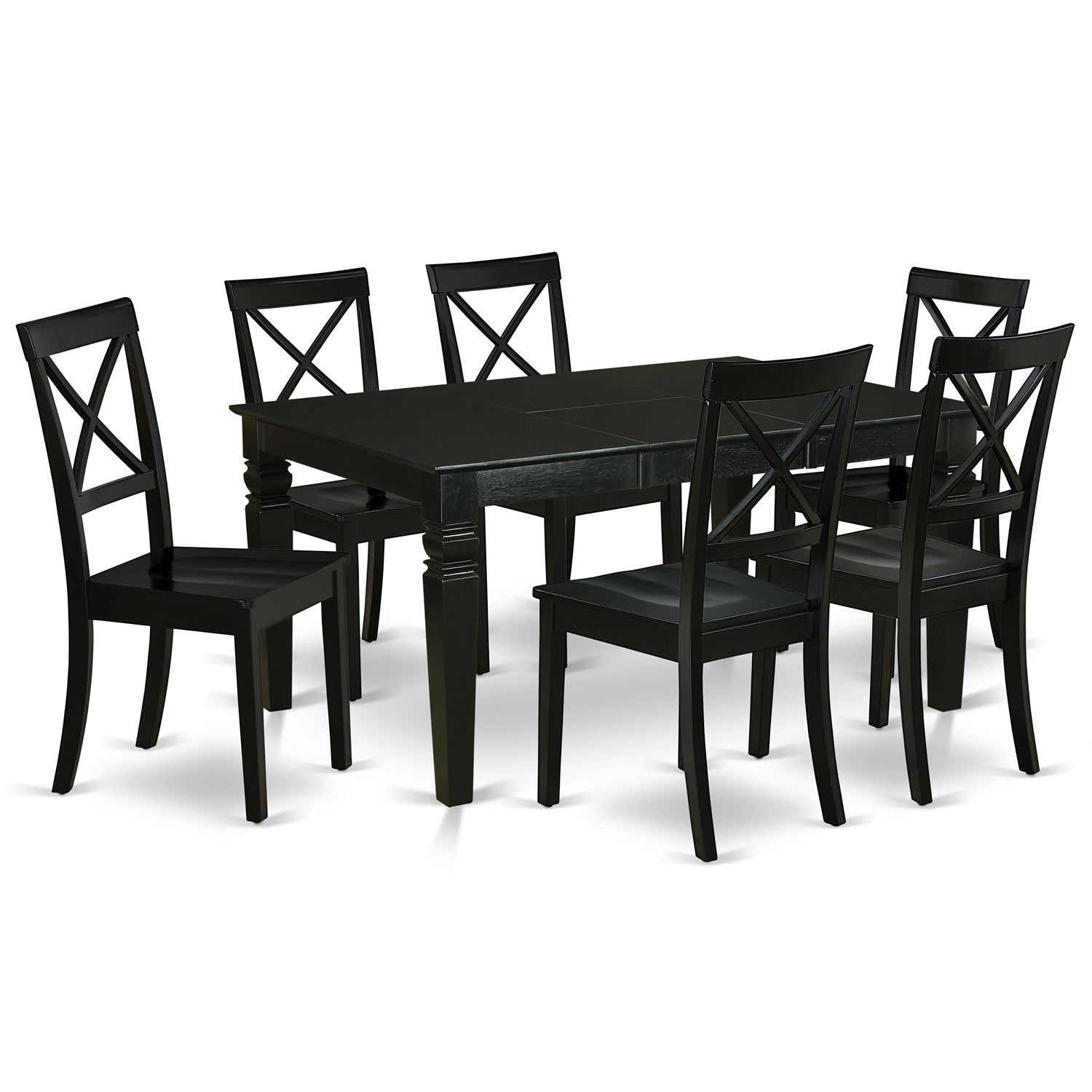 Juego de mesa de comedor de 7 piezas WEBO7-BLK-W de East West Furniture: mesa de cocina rectangular con diseño de hojas de mariposa y 6 sillas de comedor.