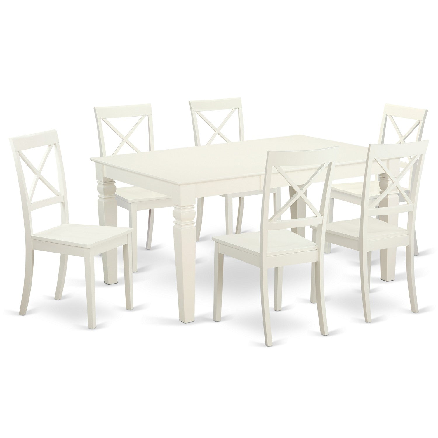 Juego de mesa de cocina de 7 piezas WEBO7-LWH-W de East West Furniture: mesa de comedor rectangular con diseño de hojas de mariposa y 6 sillas de comedor.
