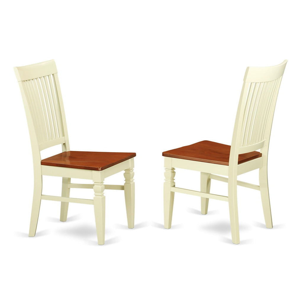 East West Furniture HLWE3-BMK-W 3 Piece Dinette Set for Small Spaces Contains a Round Dining Table with Pedestal and 2 Dining Chairs, 42x42 Inch, Buttermilk & Cherry