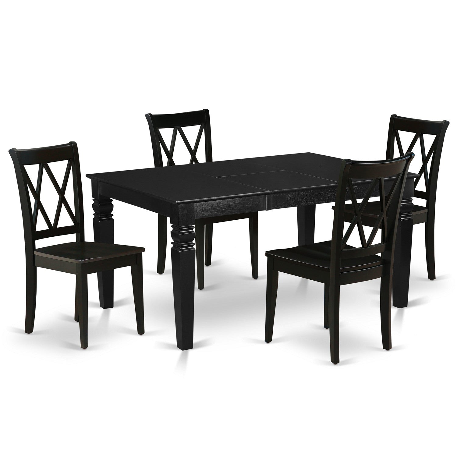East West Furniture WECL5-BLK-W Juego de mesa de cocina de 5 piezas para 4 personas. Incluye una mesa de comedor rectangular con diseño de hojas de mariposa y 4 sillas de comedor.