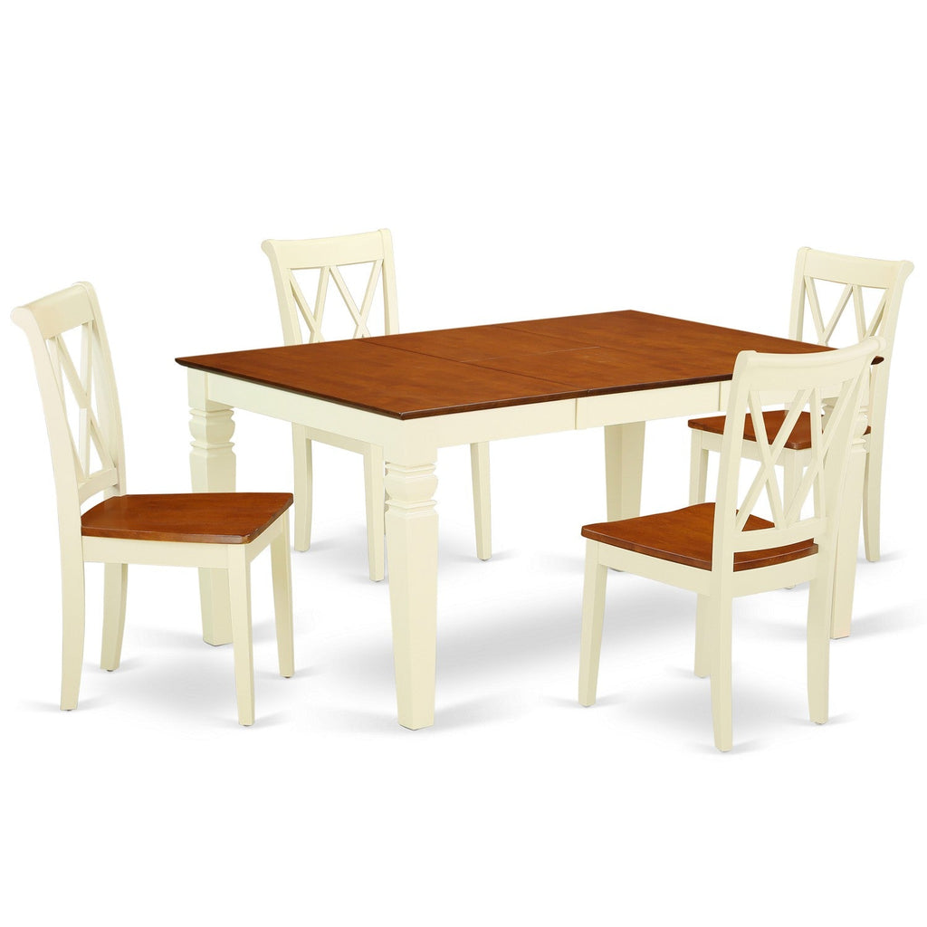 East West Furniture WECL5-BMK-W 5 Piece Modern Dining Table Set Includes a Rectangle Wooden Table with Butterfly Leaf and 4 Kitchen Dining Chairs