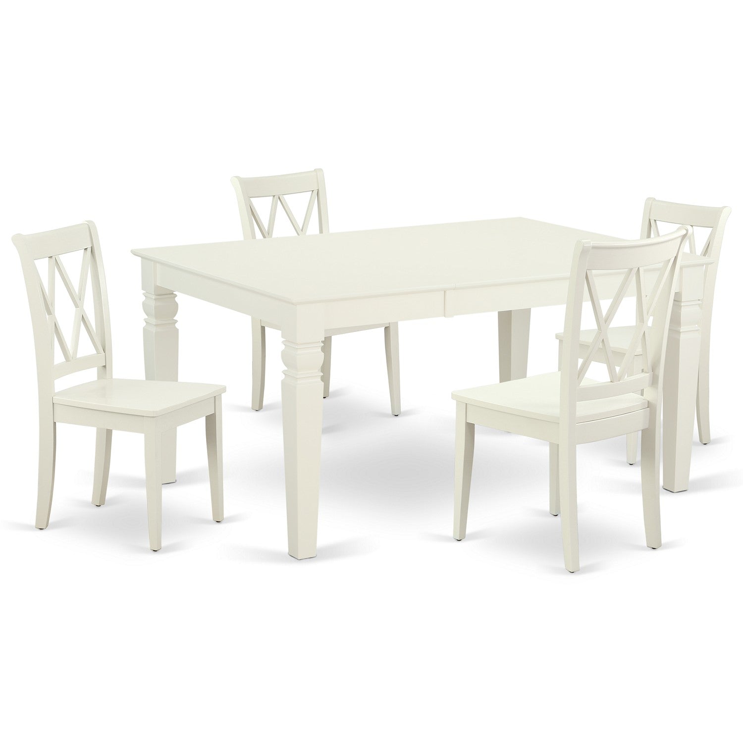 WECL5-LWH-W 5PC Rectangular 42/60 inch Table with 18 In Leaf and 4 Double X back Chairs