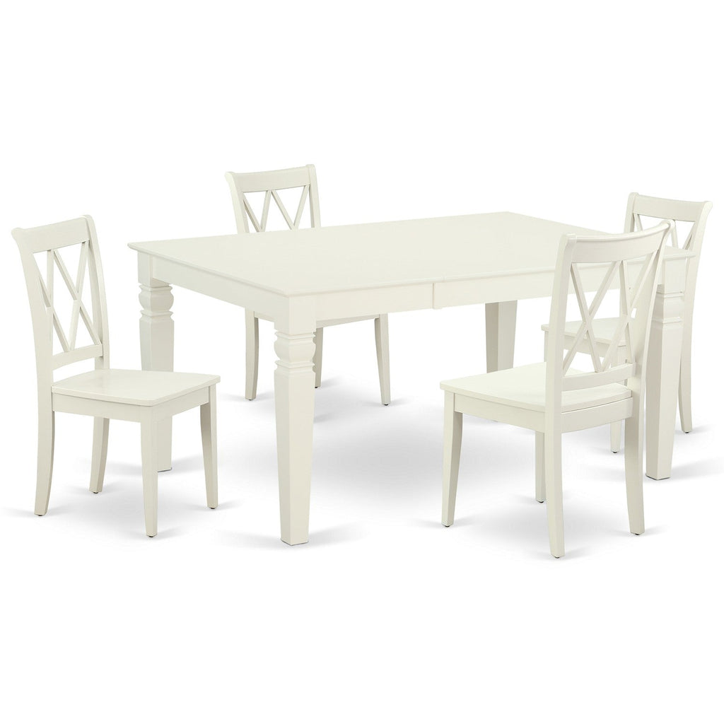 East West Furniture WECL5-LWH-W 5 Piece Dining Room Furniture Set Includes a Rectangle Wooden Table with Butterfly Leaf and 4 Kitchen Dining Chairs
