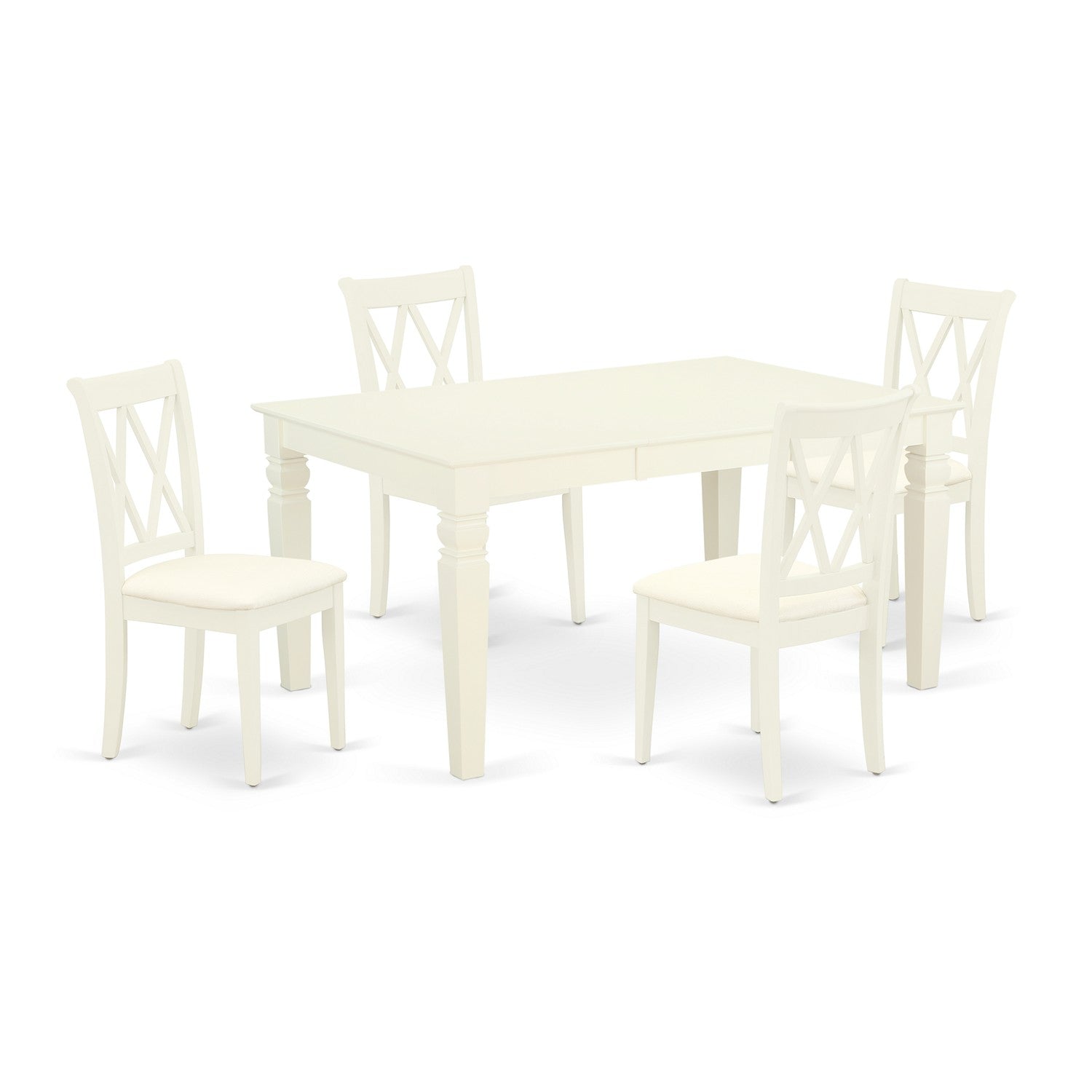 El juego de muebles de comedor East West Furniture WECL5-WHI-C de 5 piezas incluye una mesa rectangular de madera con diseño de hojas de mariposa y 4 sillas de comedor de cocina de tela de lino.