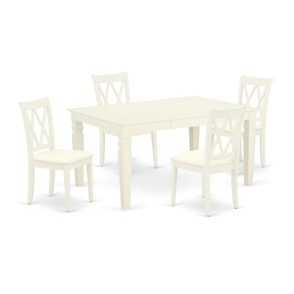 East West Furniture WECL5-WHI-C 5 Piece Dining Room Furniture Set Includes a Rectangle Wooden Table with Butterfly Leaf and 4 Linen Fabric Kitchen Dining Chairs, 42x60 Inch, Linen White