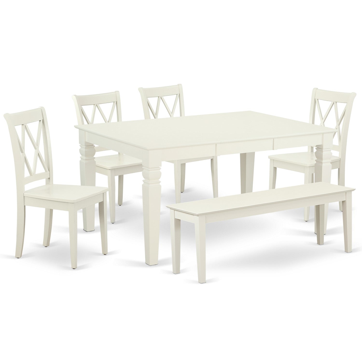 Juego de muebles de comedor East West Furniture WECL6C-LWH-W de 6 piezas. Contiene una mesa de cocina rectangular con hojas de mariposa y 4 sillas de comedor con un banco.