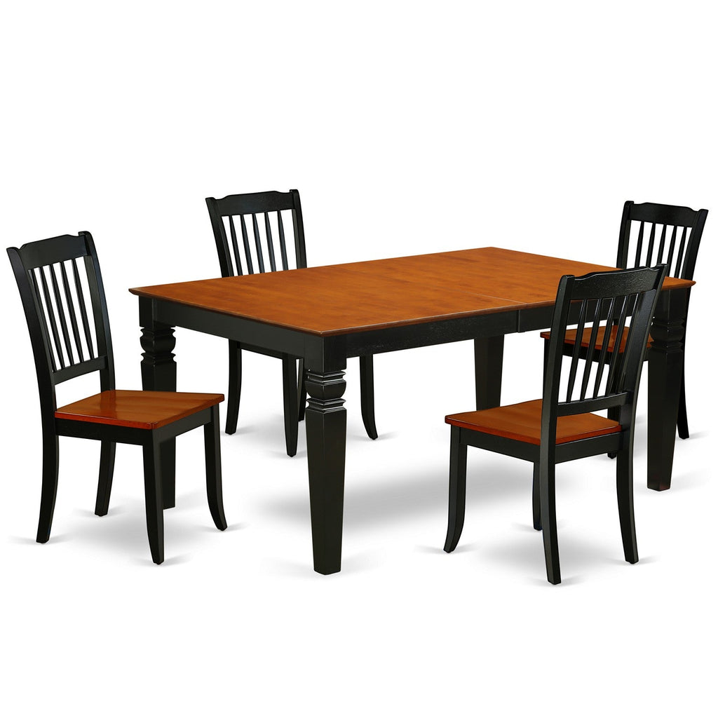 Juego de mesa de comedor East West Furniture WEDA5-BCH-W de 5 piezas para 4 personas. Incluye una mesa de cocina rectangular con diseño de hojas de mariposa y 4 sillas de comedor de cocina.