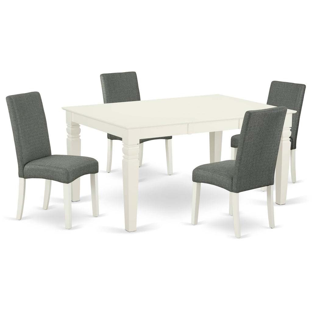 East West Furniture WEDR5-LWH-07 5 Piece Dining Set Includes a Rectangle Dining Room Table with Butterfly Leaf and 4 Gray Linen Fabric Upholstered Chairs