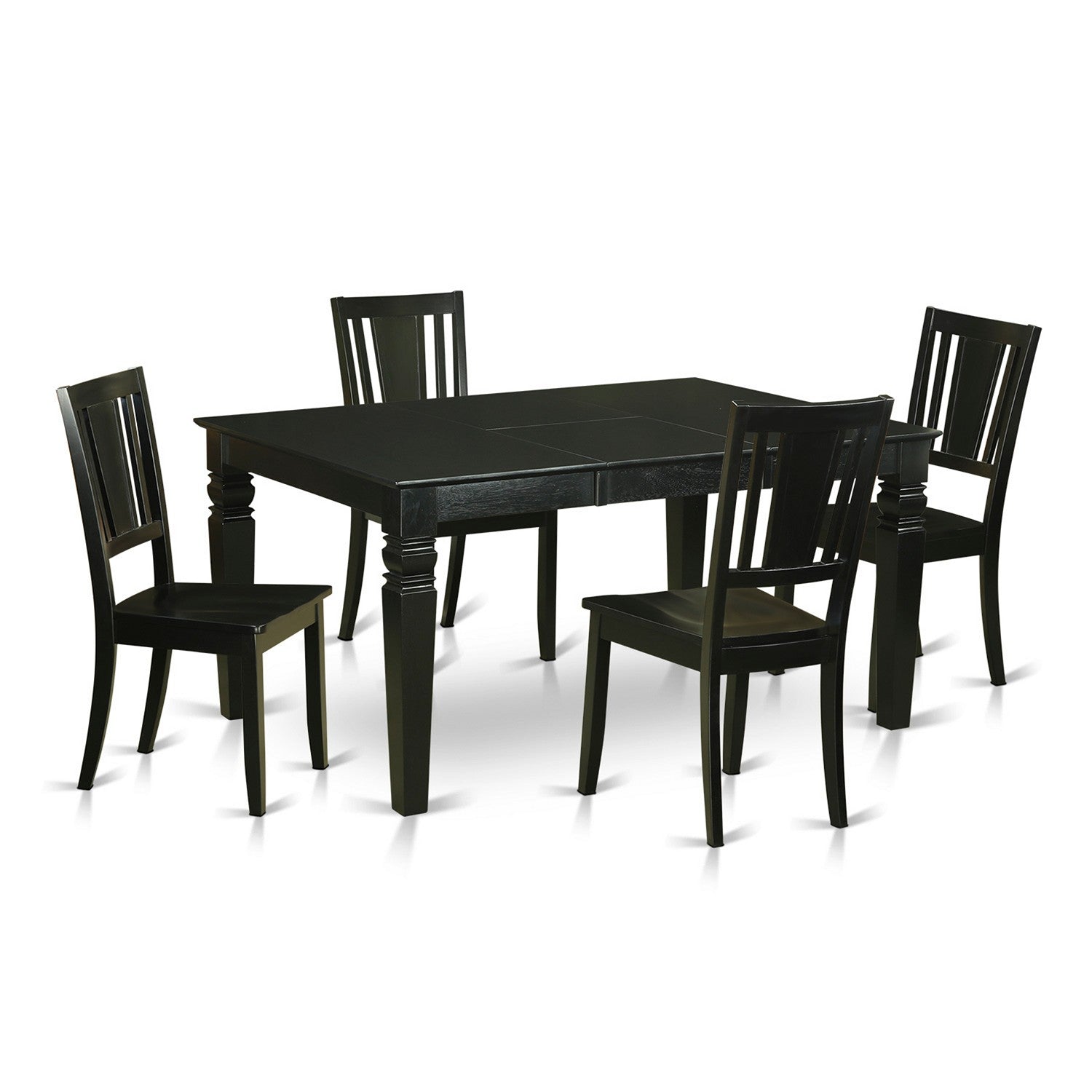 El juego de muebles de comedor de 5 piezas East West Furniture WEDU5-BLK-W incluye una mesa de cocina rectangular con hojas de mariposa y 4 sillas de comedor.