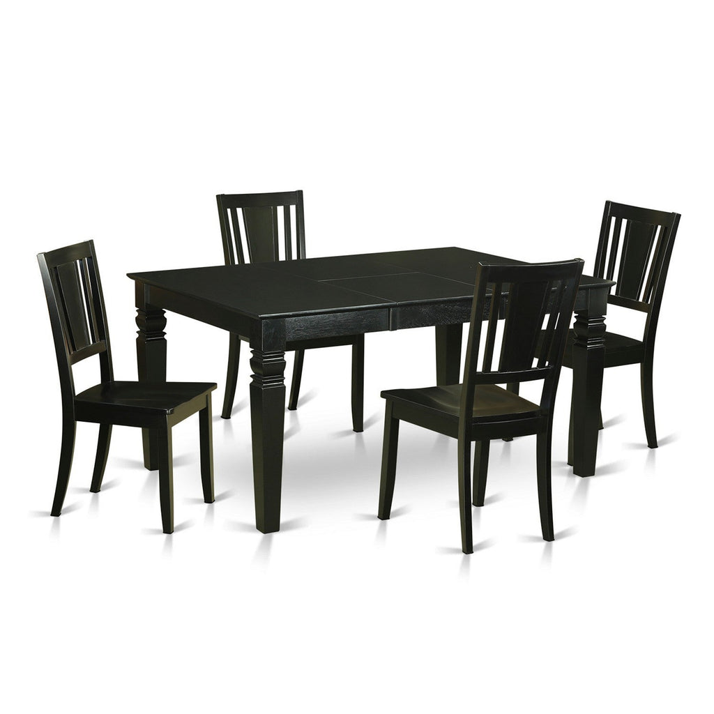 El juego de muebles de comedor de 5 piezas East West Furniture WEDU5-BLK-W incluye una mesa de cocina rectangular con hojas de mariposa y 4 sillas de comedor.