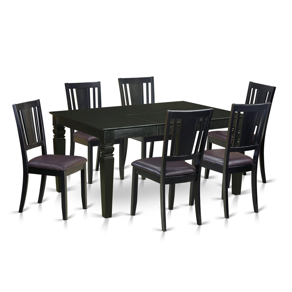 East West Furniture WEDU7-BLK-LC 7 Piece Dining Table Set Consist of a Rectangle Dinner Table with Butterfly Leaf and 6 Faux Leather Dining Room Chairs