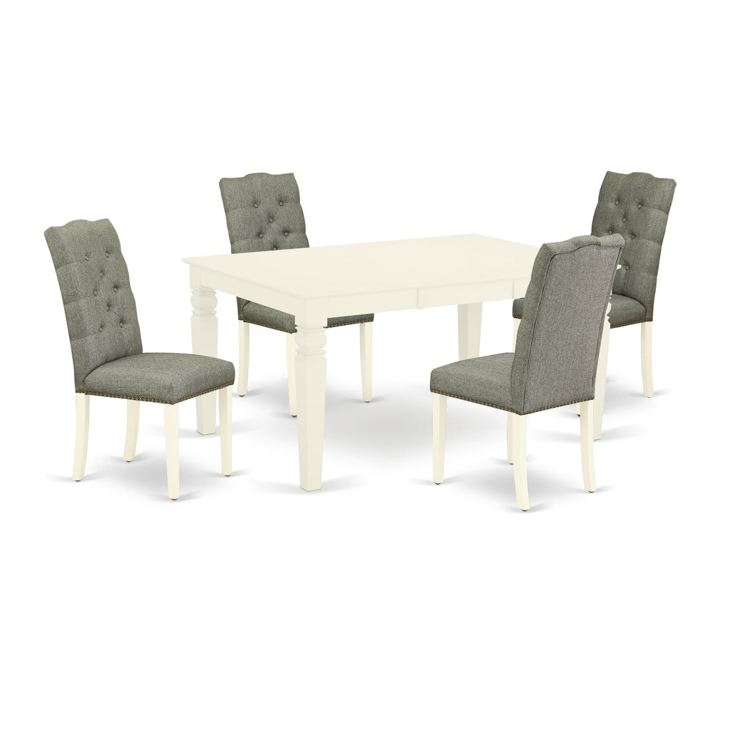 East West Furniture WEEL5-WHI-07 5 Piece Dining Set Includes a Rectangle Dining Room Table with Butterfly Leaf and 4 Gray Linen Fabric Upholstered Chairs