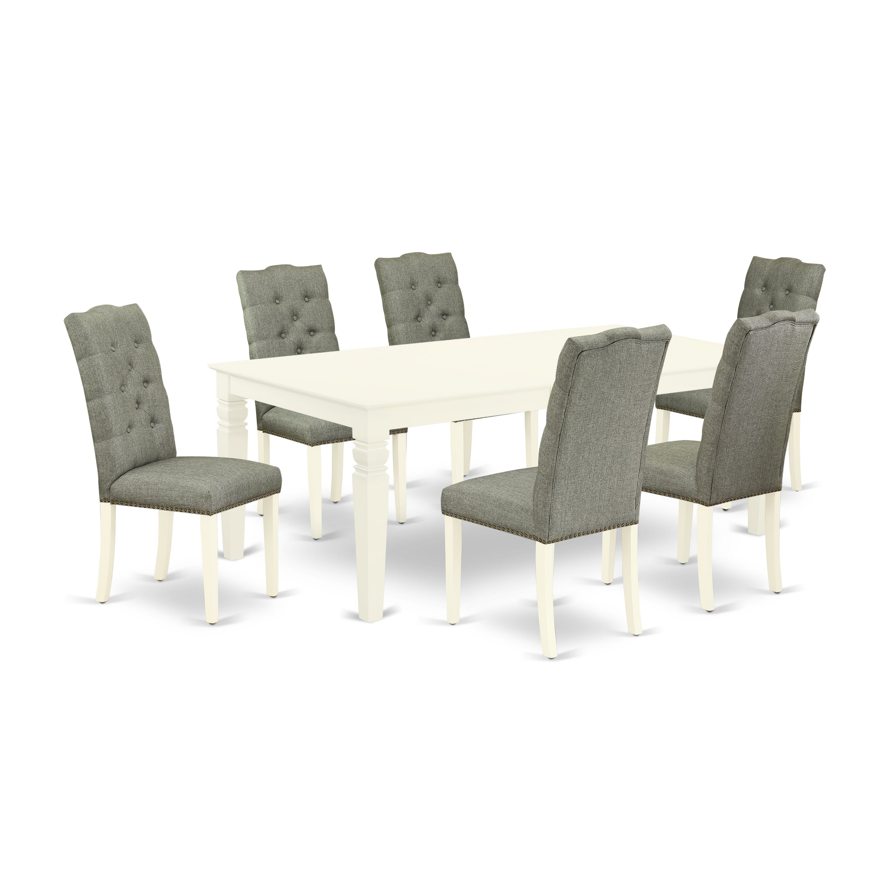 East West Furniture WEEL7-WHI-07 7-Piece kitchen table set- 6 parson dining room chairs and Butterfly Leaf dinner table solid wood frame -High back & Linen White Finish