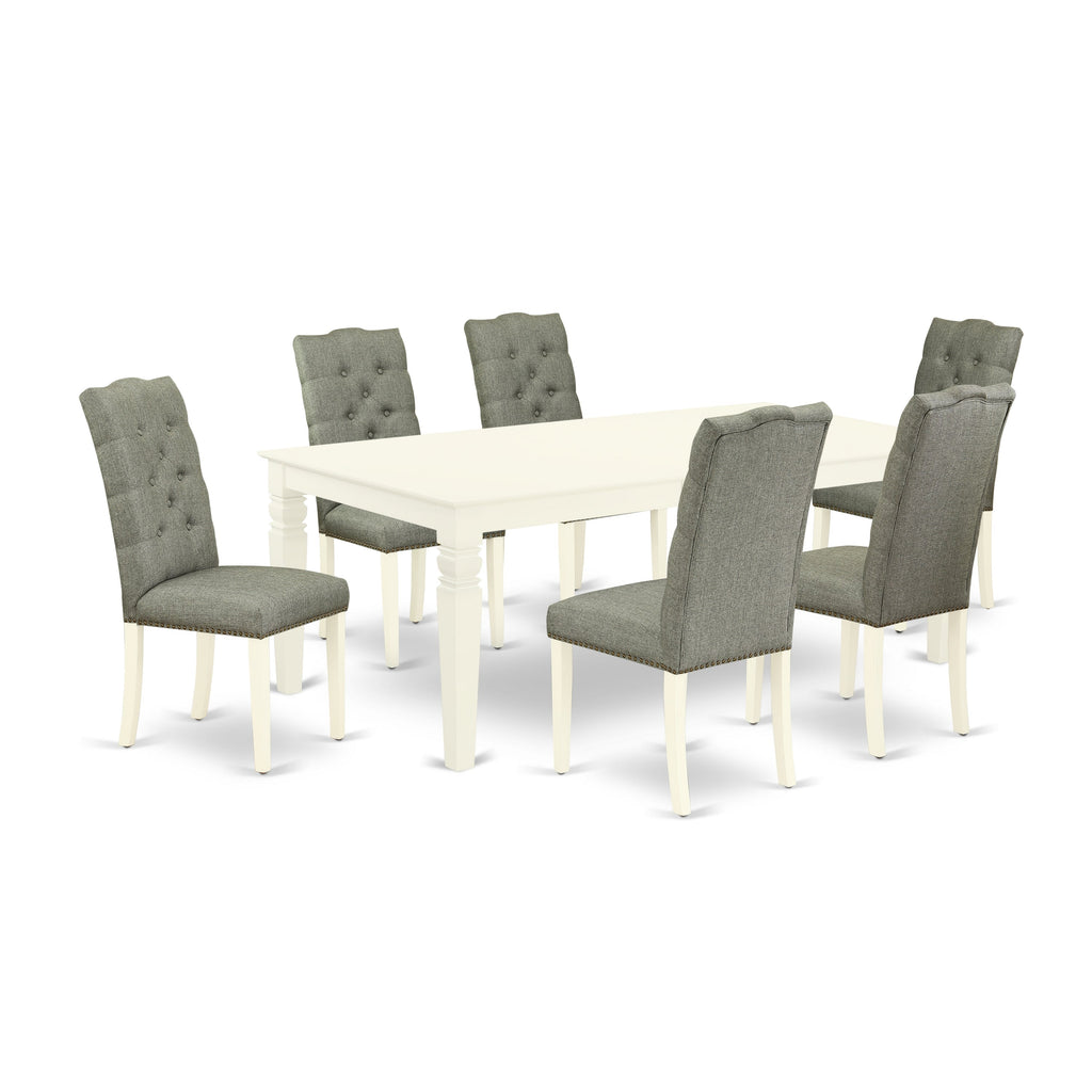 East West Furniture WEEL7-WHI-07 7 Piece Dining Set Consist of a Rectangle Dining Room Table with Butterfly Leaf and 6 Gray Linen Fabric Upholstered Chairs