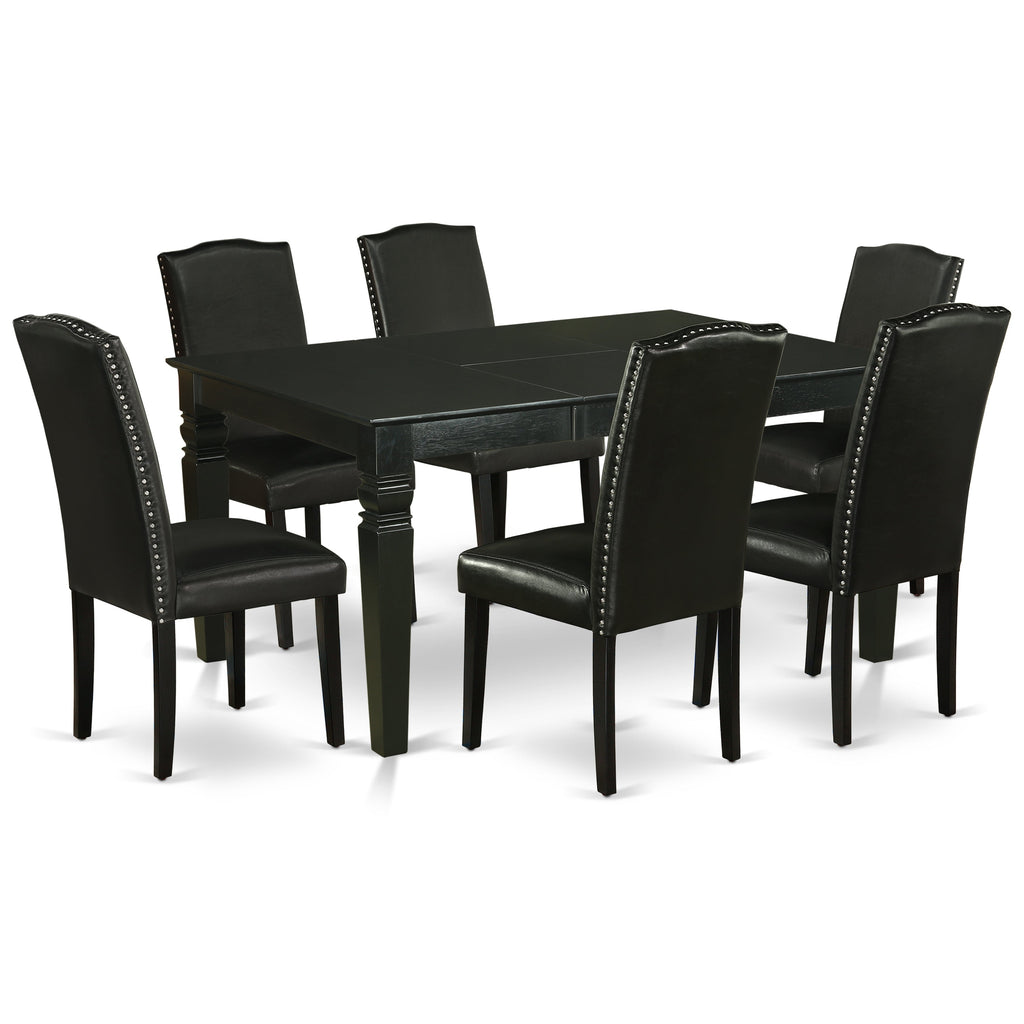 East West Furniture WEEN7-BLK-69 7 Piece Dining Table Set Consist of a Rectangle Dining Room Table with Butterfly Leaf and 6 Black Faux Leather Upholstered Chairs