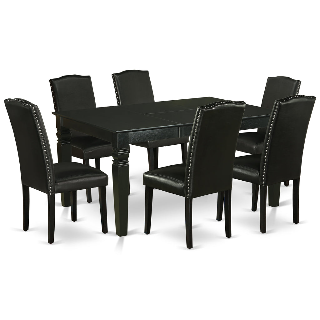 East West Furniture WEEN7-BLK-69 7 Piece Dining Table Set Consist of a Rectangle Dining Room Table with Butterfly Leaf and 6 Black Faux Leather Upholstered Chairs, 42x60 Inch, Black