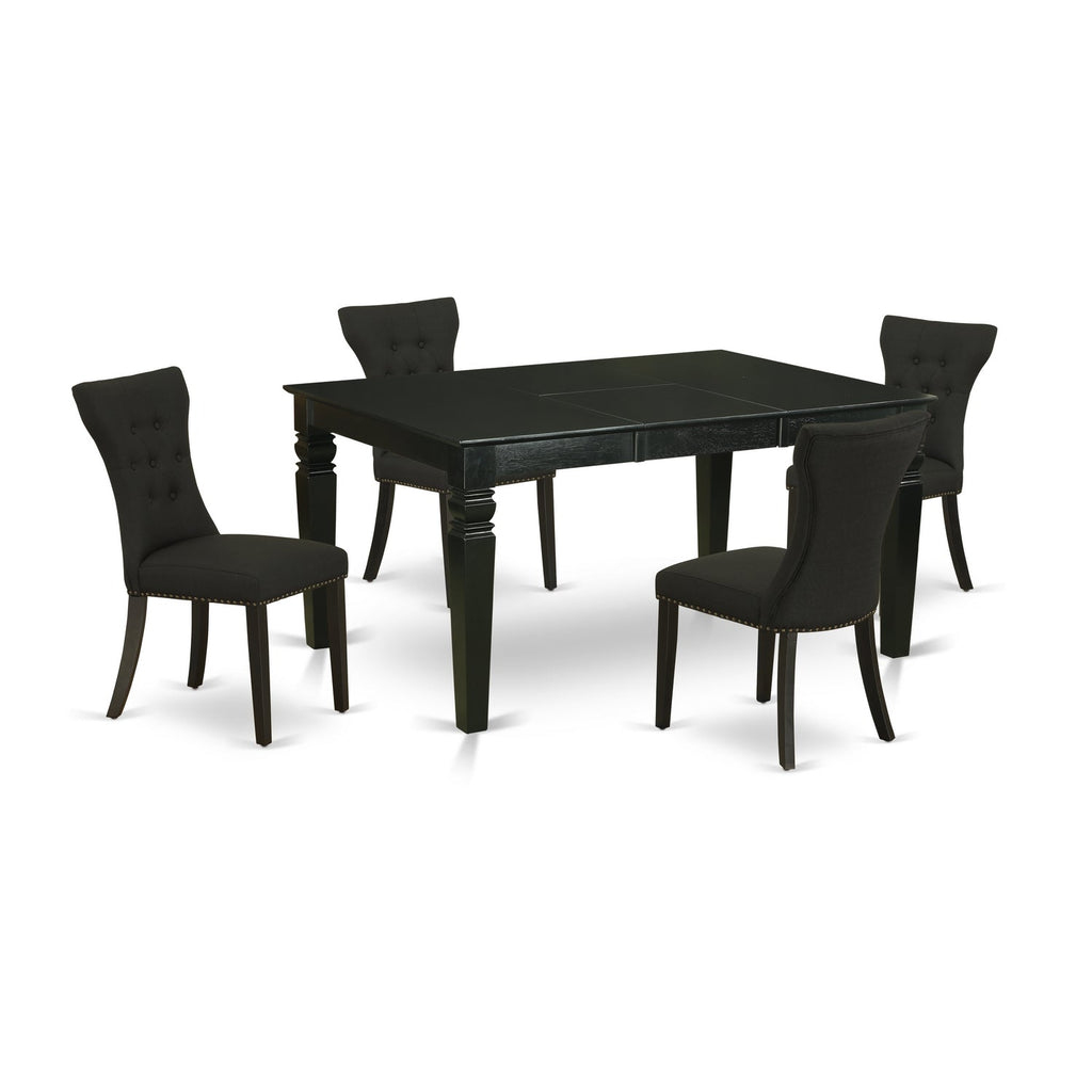 East West Furniture WEGA5-BLK-24 5 Piece Kitchen Table Set for 4 Includes a Rectangle Dining Room Table with Butterfly Leaf and 4 Black Linen Fabric Parsons Chairs