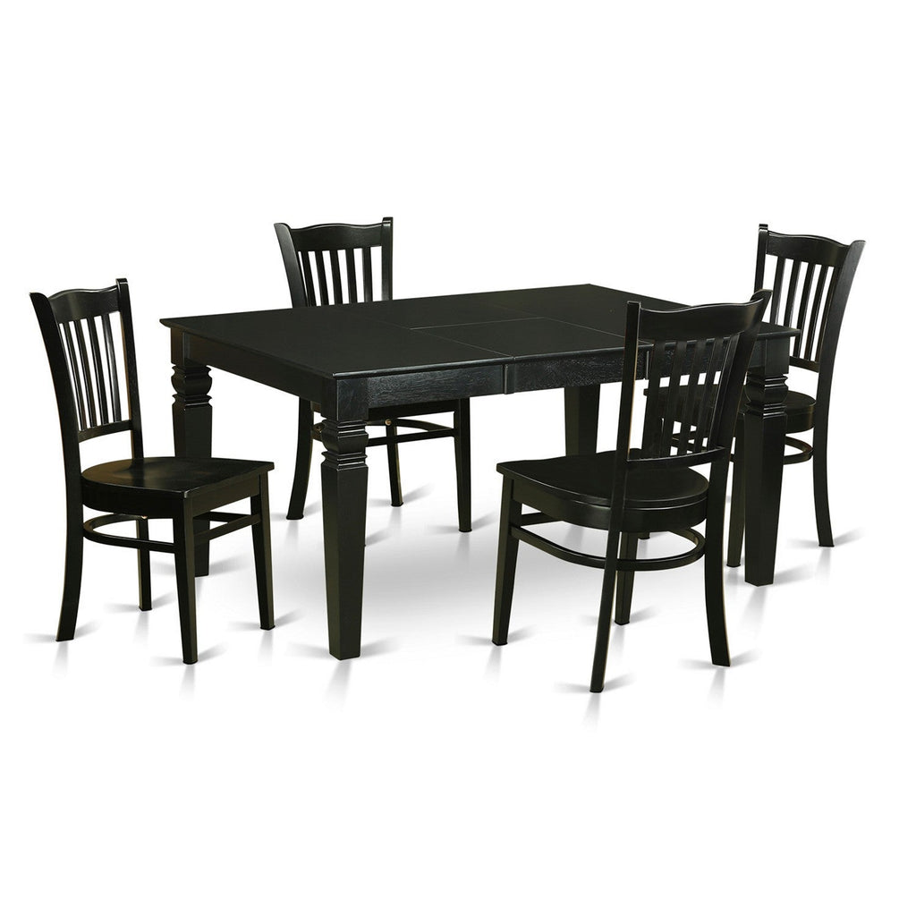 East West Furniture WEGR5-BLK-W 5 Piece Modern Dining Table Set Includes a Rectangle Wooden Table with Butterfly Leaf and 4 Dining Chairs