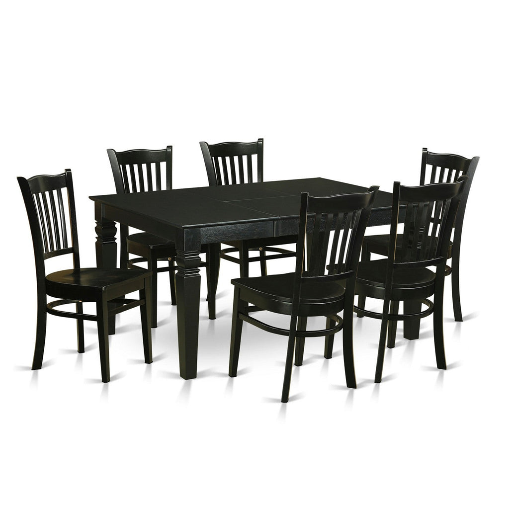 East West Furniture WEGR7-BLK-W 7 Piece Dining Table Set Consist of a Rectangle Dining Room Table with Butterfly Leaf and 6 Wooden Seat Chairs