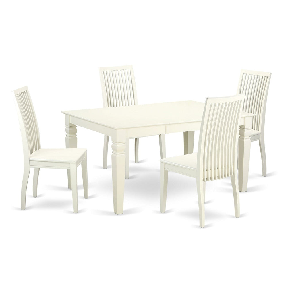 Juego de comedor de 5 piezas East West Furniture WEIP5-LWH-W. Incluye una mesa de comedor rectangular con diseño de hojas de mariposa y 4 sillas de cocina.