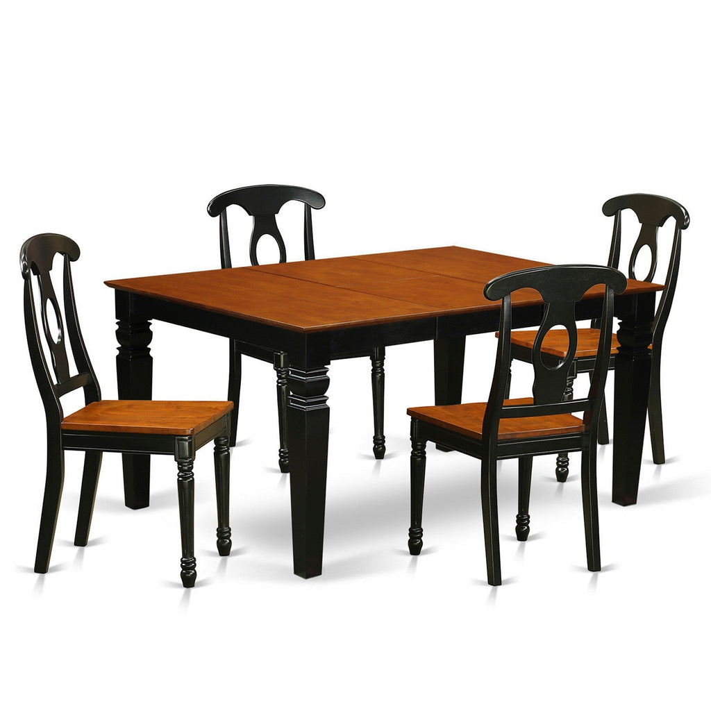 Juego de mesa de comedor de 5 piezas East West Furniture WEKE5-BCH-W para 4 personas. Incluye una mesa de cocina rectangular con diseño de hojas de mariposa y 4 sillas de comedor.