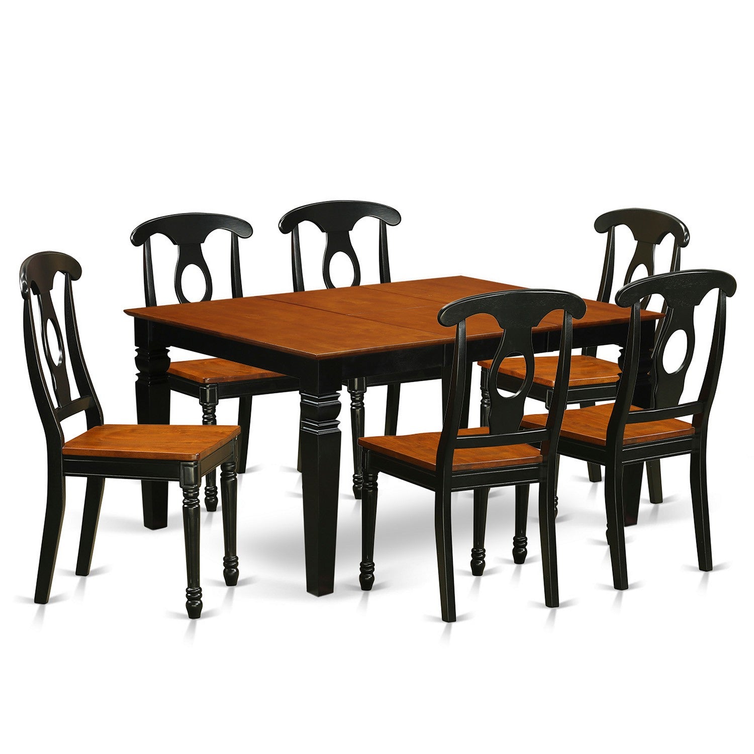 Juego de mesa de cocina de 7 piezas East West Furniture WEKE7-BCH-W compuesto por una mesa de comedor rectangular con hojas de mariposa y 6 sillas de comedor.