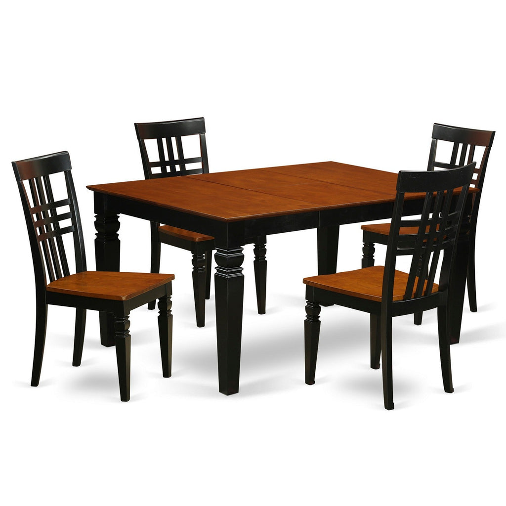 Juego de comedor de 5 piezas East West Furniture WELG5-BCH-W. Incluye una mesa de comedor rectangular con hojas de mariposa y 4 sillas de cocina.