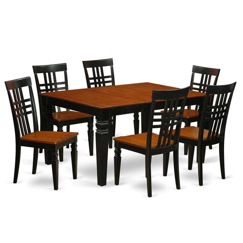 Juego de comedor East West Furniture WELG7-BCH-W de 7 piezas compuesto por una mesa de comedor rectangular con hojas de mariposa y 6 sillas de cocina.