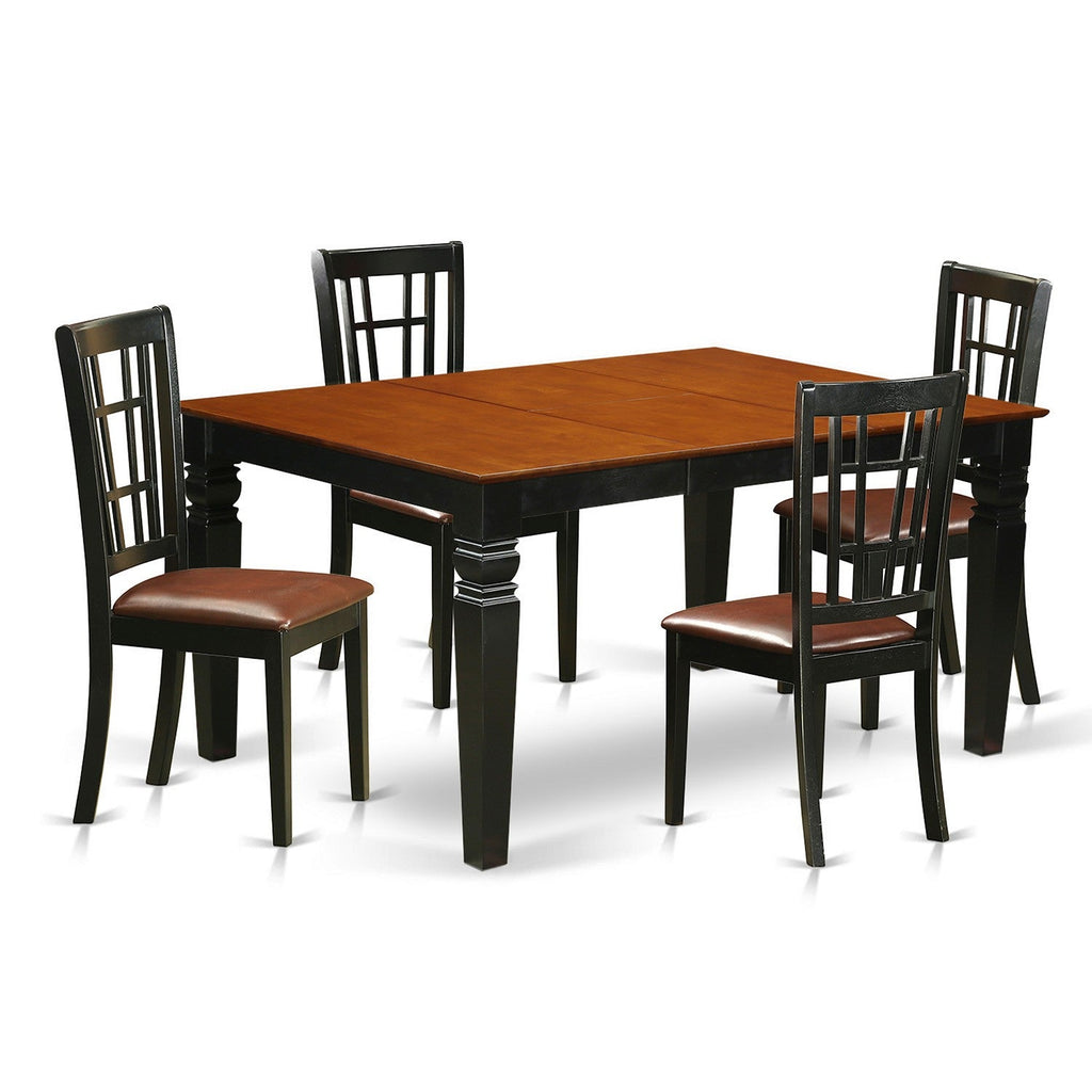 Juego de mesa de cocina de 5 piezas East West Furniture WENI5-BCH-LC para 4 personas. Incluye una mesa de comedor rectangular con diseño de hojas de mariposa y 4 sillas de comedor de piel sintética.