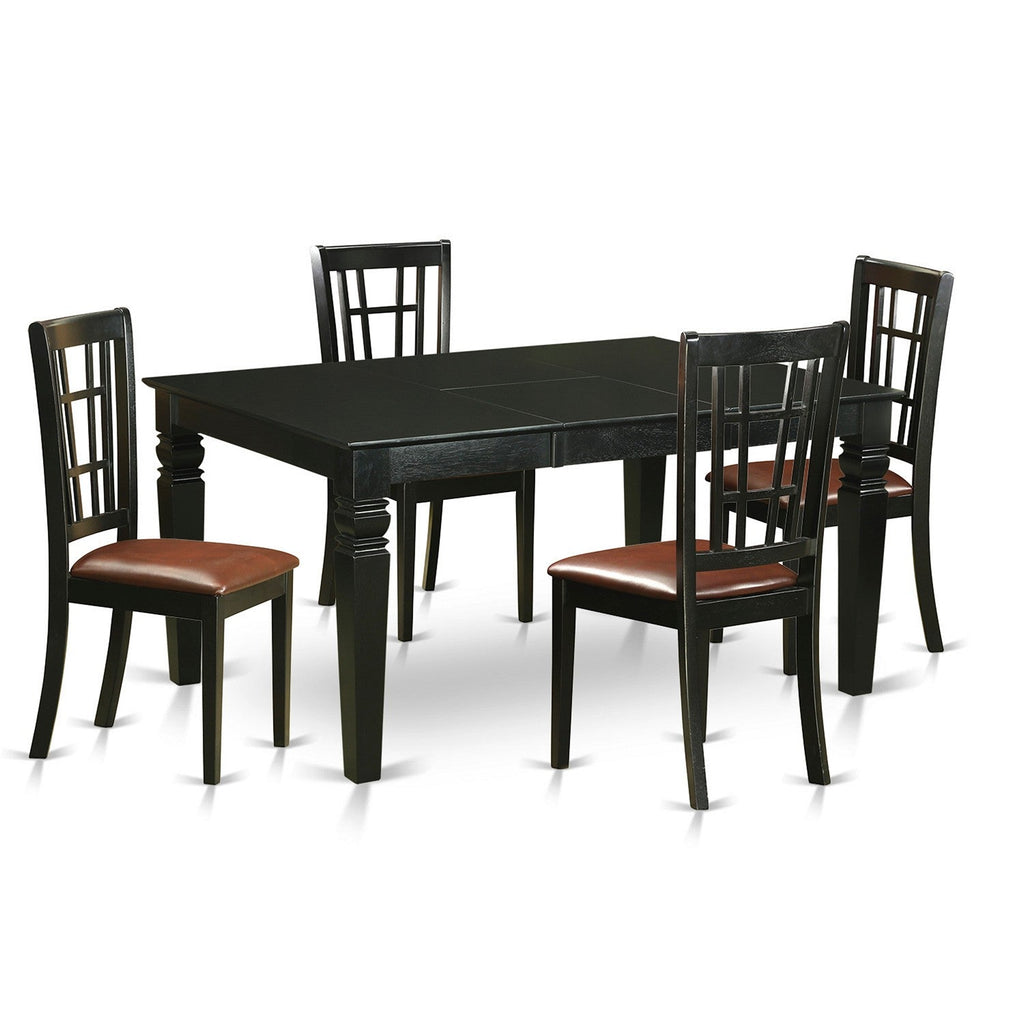 East West Furniture WENI5-BLK-LC 5 Piece Dinette Set Includes a Rectangle Dining Room Table with Butterfly Leaf and 4 Faux Leather Upholstered Dining Chairs