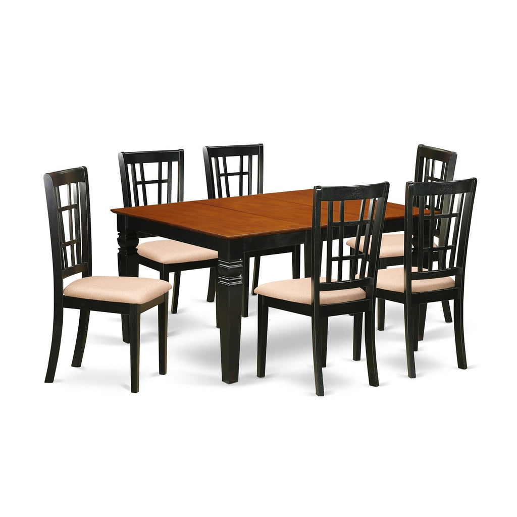 East West Furniture WENI7-BCH-C 7 Piece Dining Room Furniture Set Consist of a Rectangle Kitchen Table with Butterfly Leaf and 6 Linen Fabric Upholstered Chairs