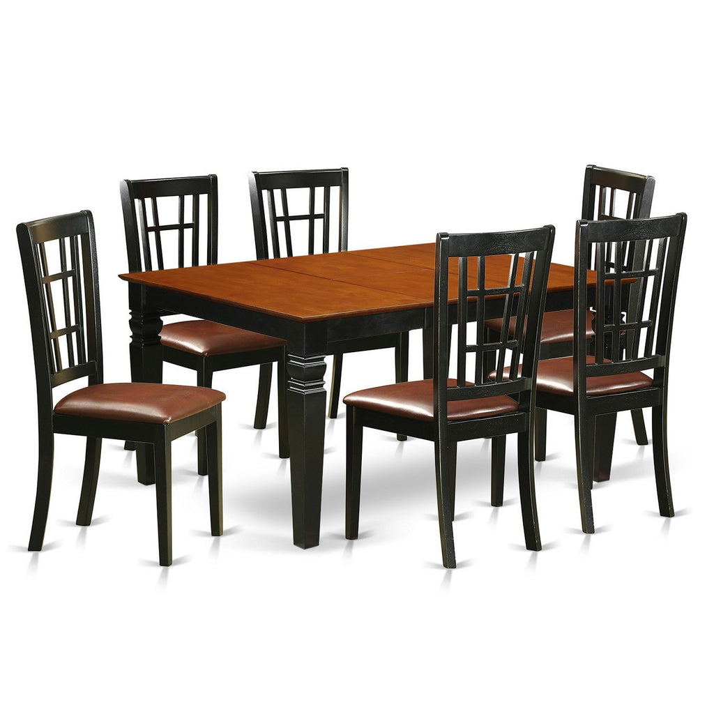 East West Furniture WENI7-BCH-LC 7 Piece Kitchen Table Set Consist of a Rectangle Dining Table with Butterfly Leaf and 6 Faux Leather Dining Room Chairs