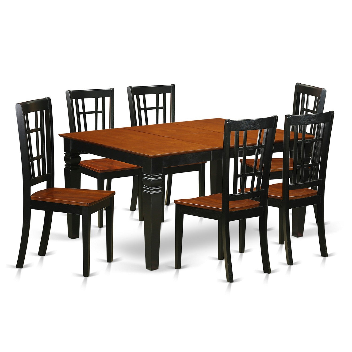WENI7-BCH-W 7 Pc Kitchen table set with a Dining Table and 6 Wood Dining Chairs in Black
