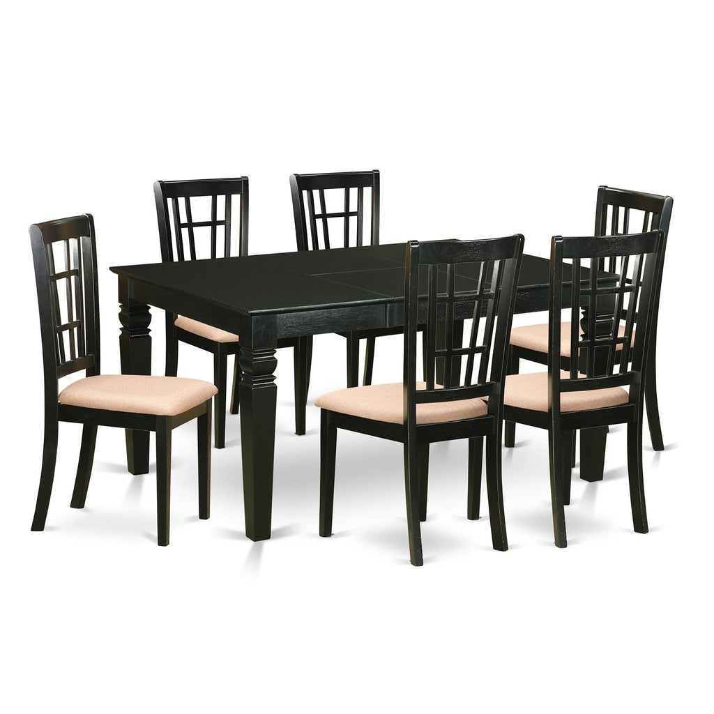 East West Furniture WENI7-BLK-C 7 Piece Dining Set Consist of a Rectangle Dining Room Table with Butterfly Leaf and 6 Linen Fabric Upholstered Kitchen Chairs