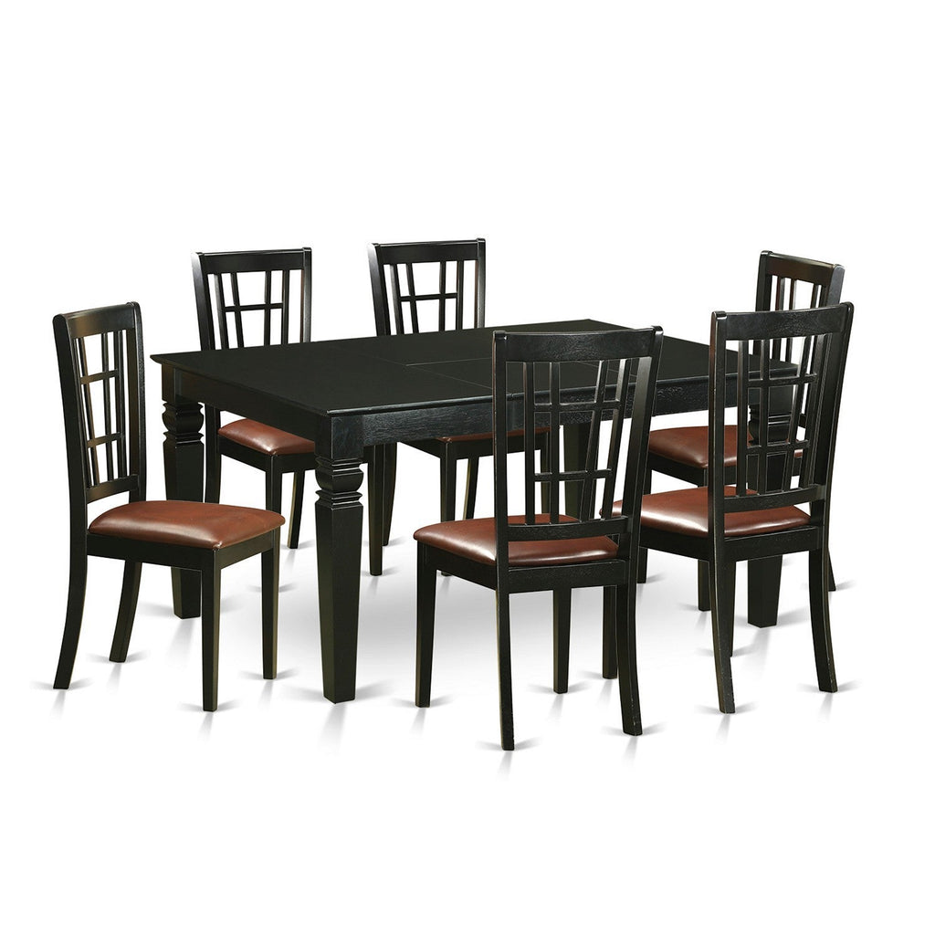 East West Furniture WENI7-BLK-LC 7 Piece Dining Room Table Set Consist of a Rectangle Wooden Table with Butterfly Leaf and 6 Faux Leather Kitchen Dining Chairs