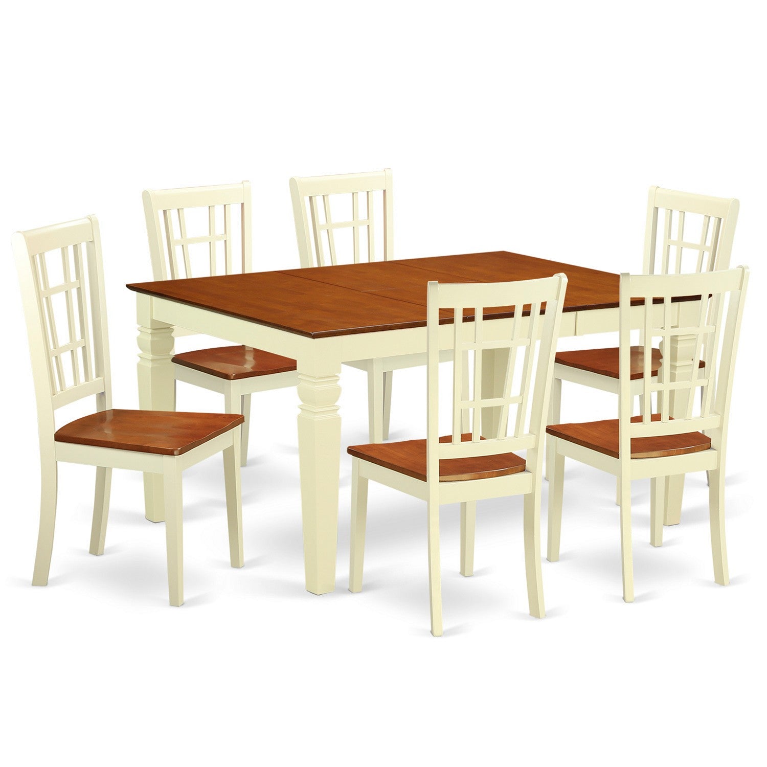 WENI7-BMK-W 7 Pc Kitchen table set with a Dining Table and 6 Wood Kitchen Chairs in Buttermilk and Cherry