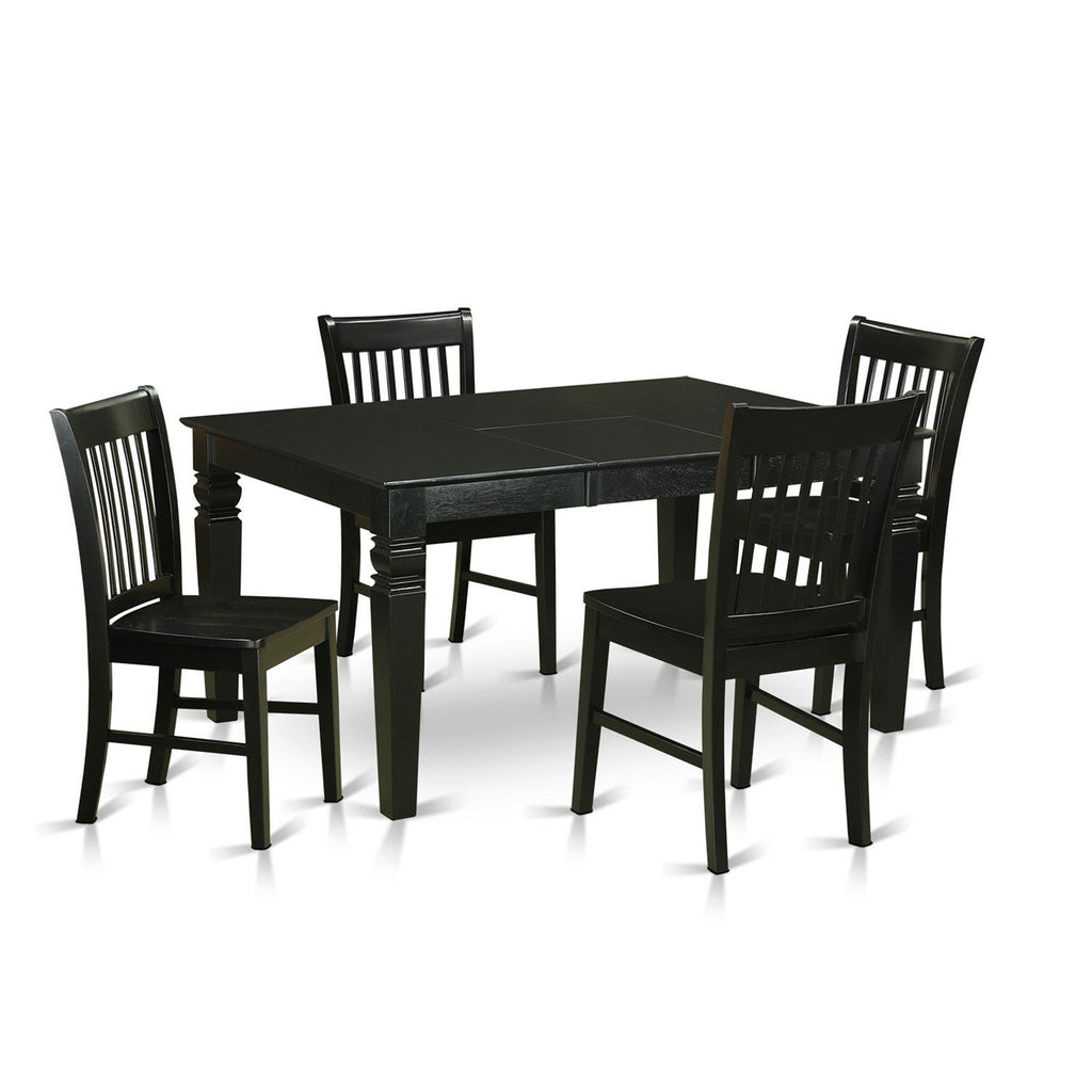 East West Furniture WENO5-BLK-W 5 Piece Kitchen Table Set for 4 Includes a Rectangle Dining Room Table with Butterfly Leaf and 4 Solid Wood Seat Chairs