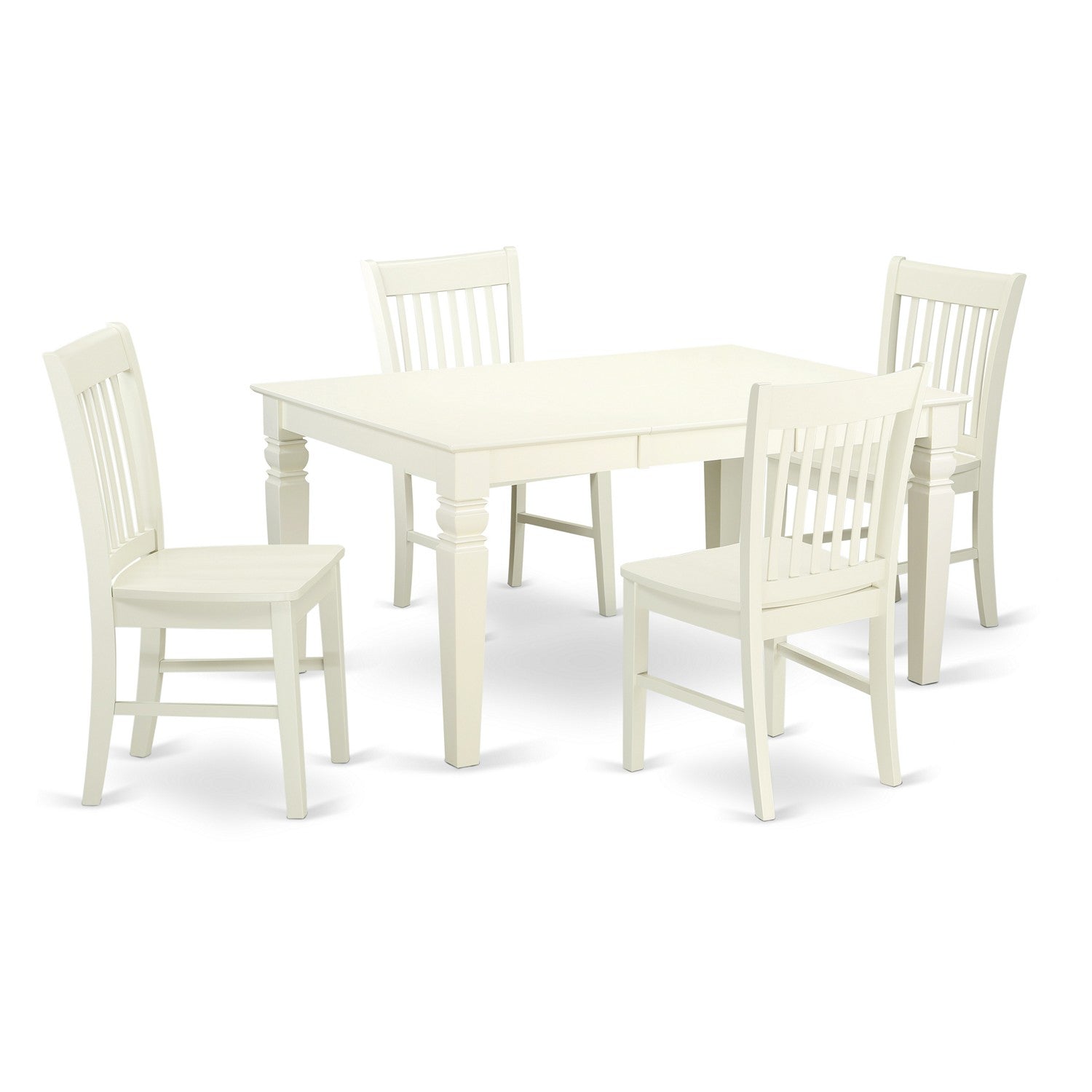 WENO5-WHI-W 5 Piece Dinette Set With One Weston Dining Room Table And 4 Wood Seat Dining Area Chairs Finished In A Distinctive Linen White Color.