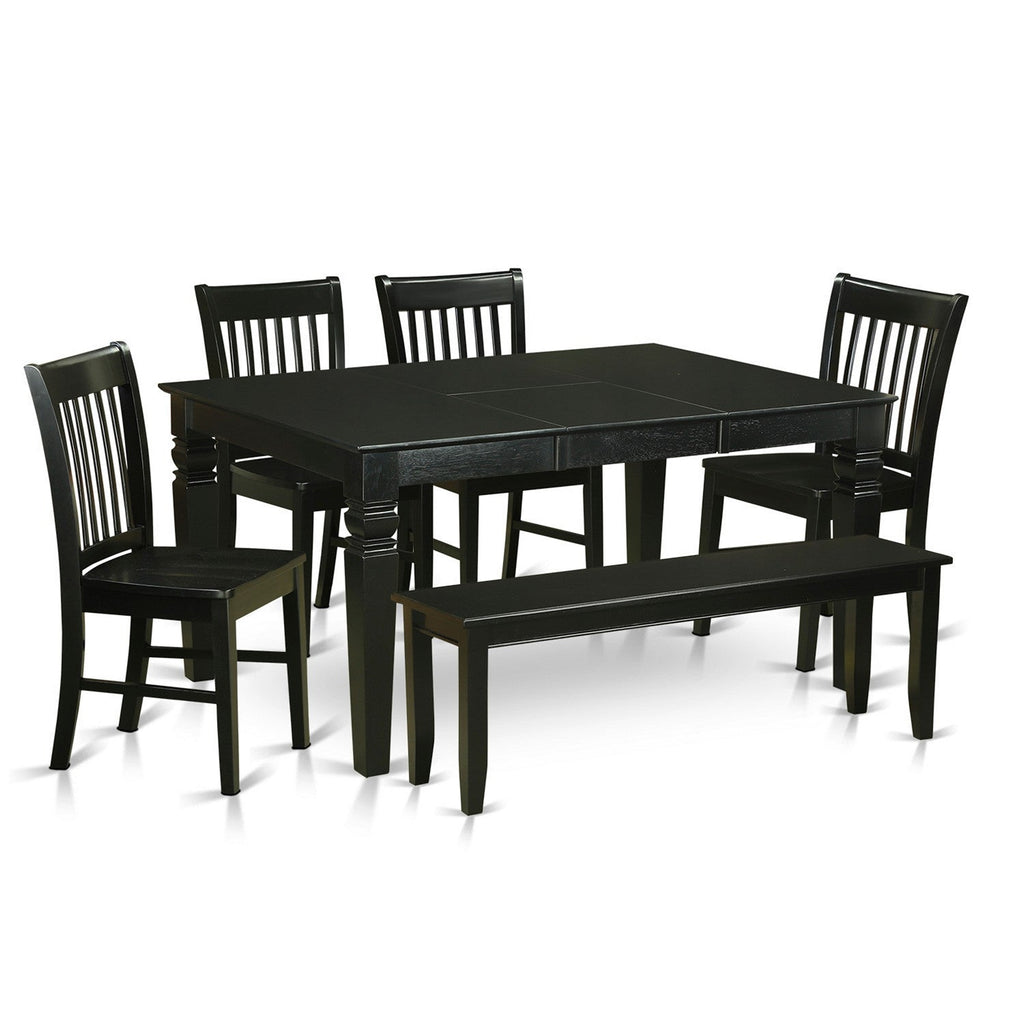 East West Furniture WENO6D-BLK-W 6 Piece Kitchen Table & Chairs Set Contains a Rectangle Dining Room Table with Butterfly Leaf and 4 Dining Chairs with a Bench